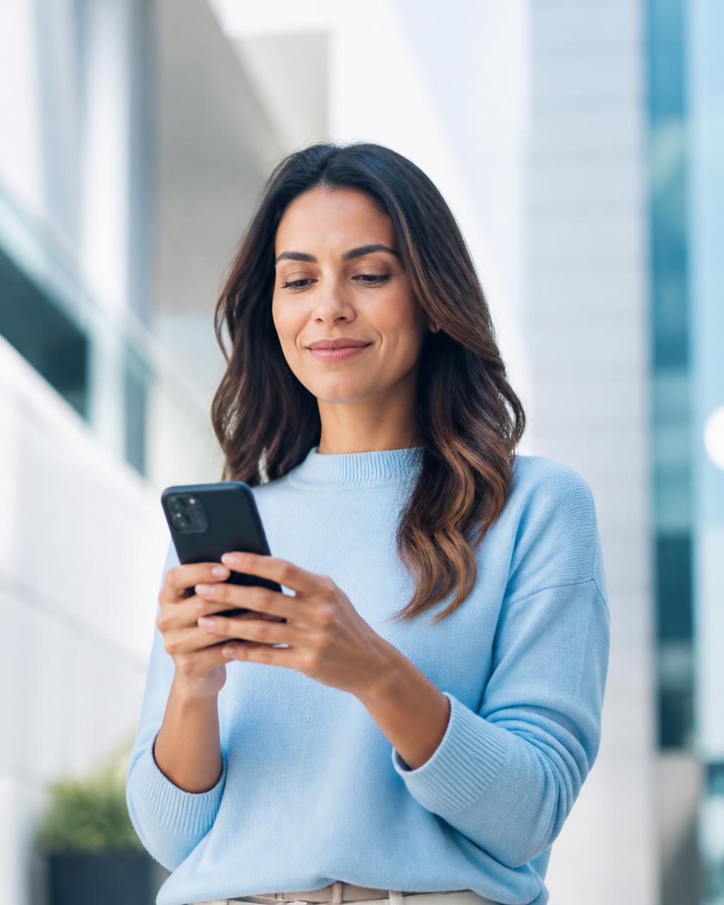 Empreendedora acompanhando as vendas dos seus produtos digitais pelo celular